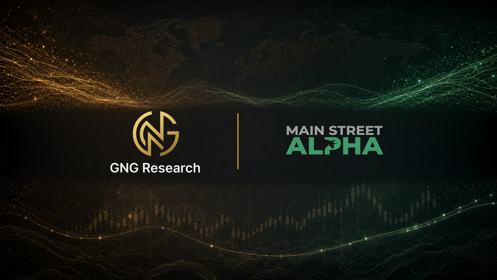 GNG Research and Main Street Alpha logos side by side on a dark gold and green backdrop