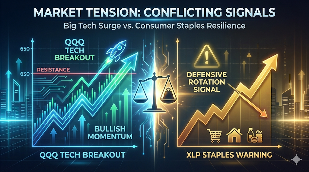Market Tension: QQQ Breaks Out, But Defensive Staples Raise a Red Flag